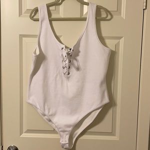 White bodysuit with laceup